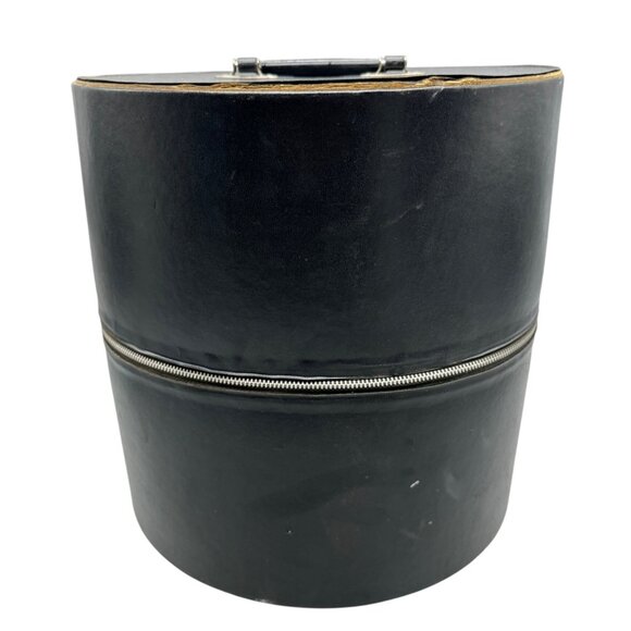 Vintage Black Vinyl Hat Box With Zipper & Handle 13X13X12.5" READ - Picture 1 of 11